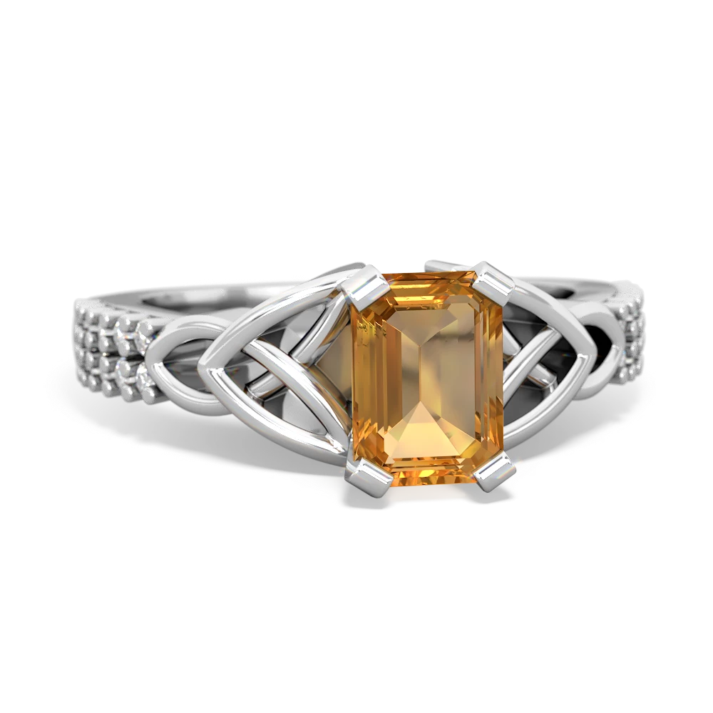 Citrine Celtic Knot 7X5 Emerald-Cut Engagement 14K White Gold ring R26447EM