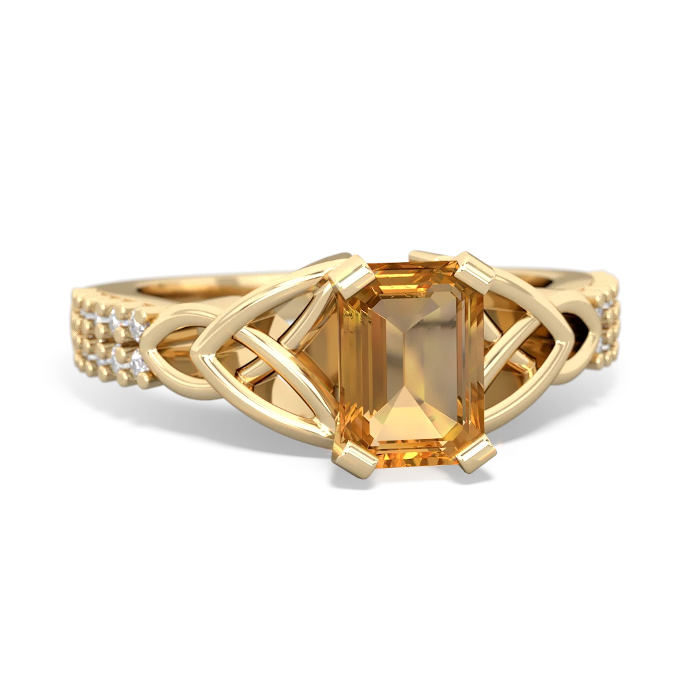 Citrine Celtic Knot 7X5 Emerald-Cut Engagement 14K Yellow Gold ring R26447EM