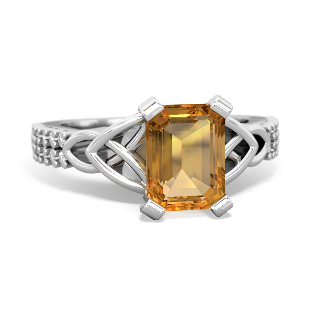 Citrine Celtic Knot 8X6 Emerald-Cut Engagement 14K White Gold ring R26448EM