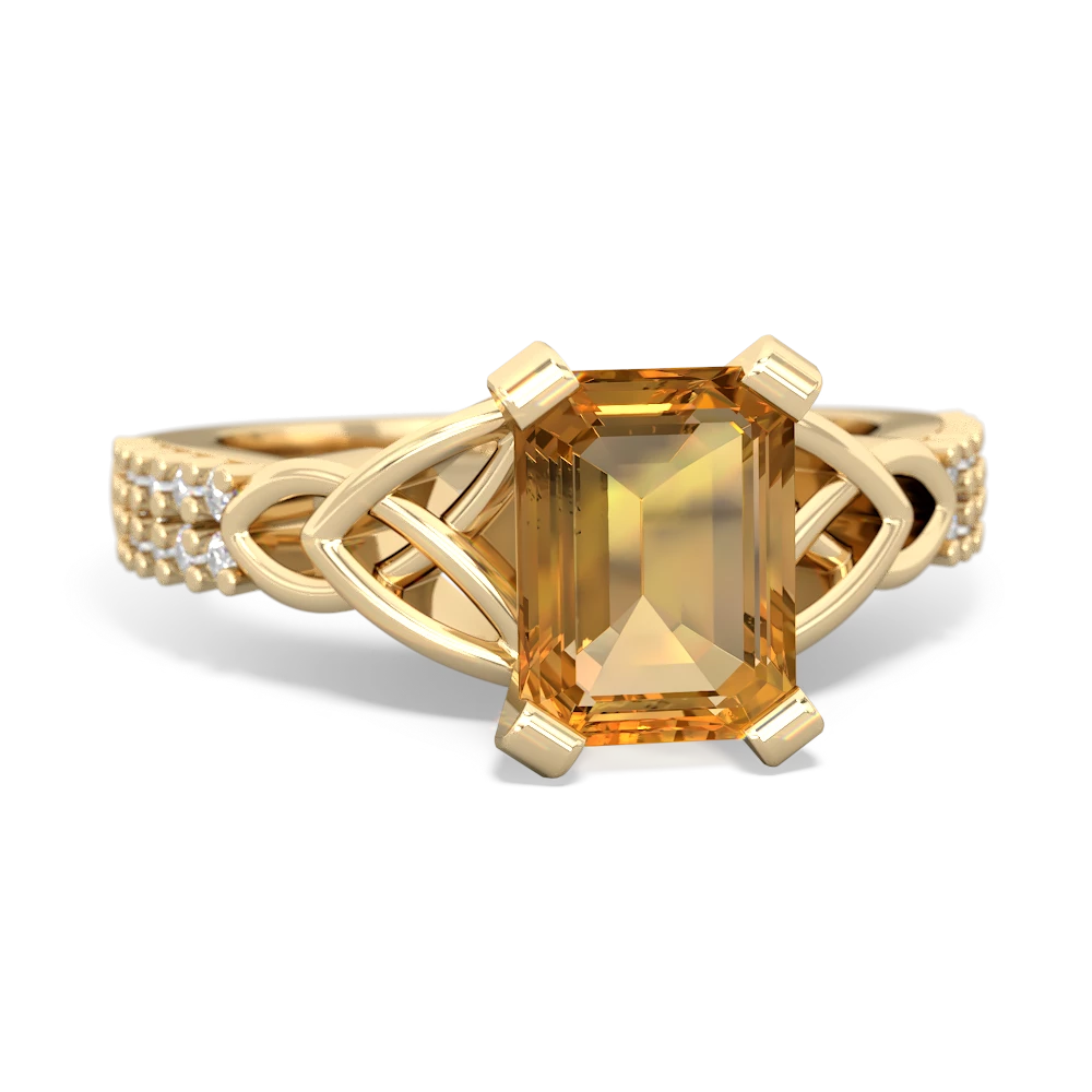 Citrine Celtic Knot 8X6 Emerald-Cut Engagement 14K Yellow Gold ring R26448EM