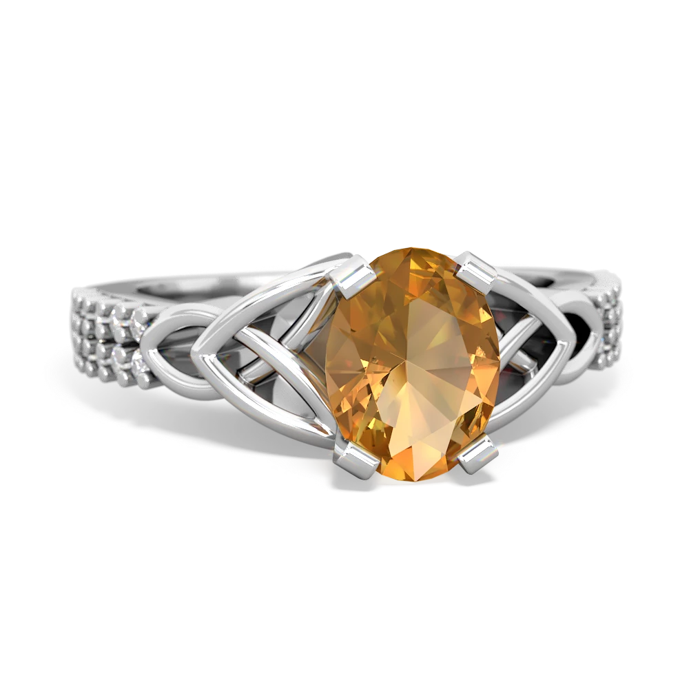 Citrine Celtic Knot 8X6 Oval Engagement 14K White Gold ring R26448VL