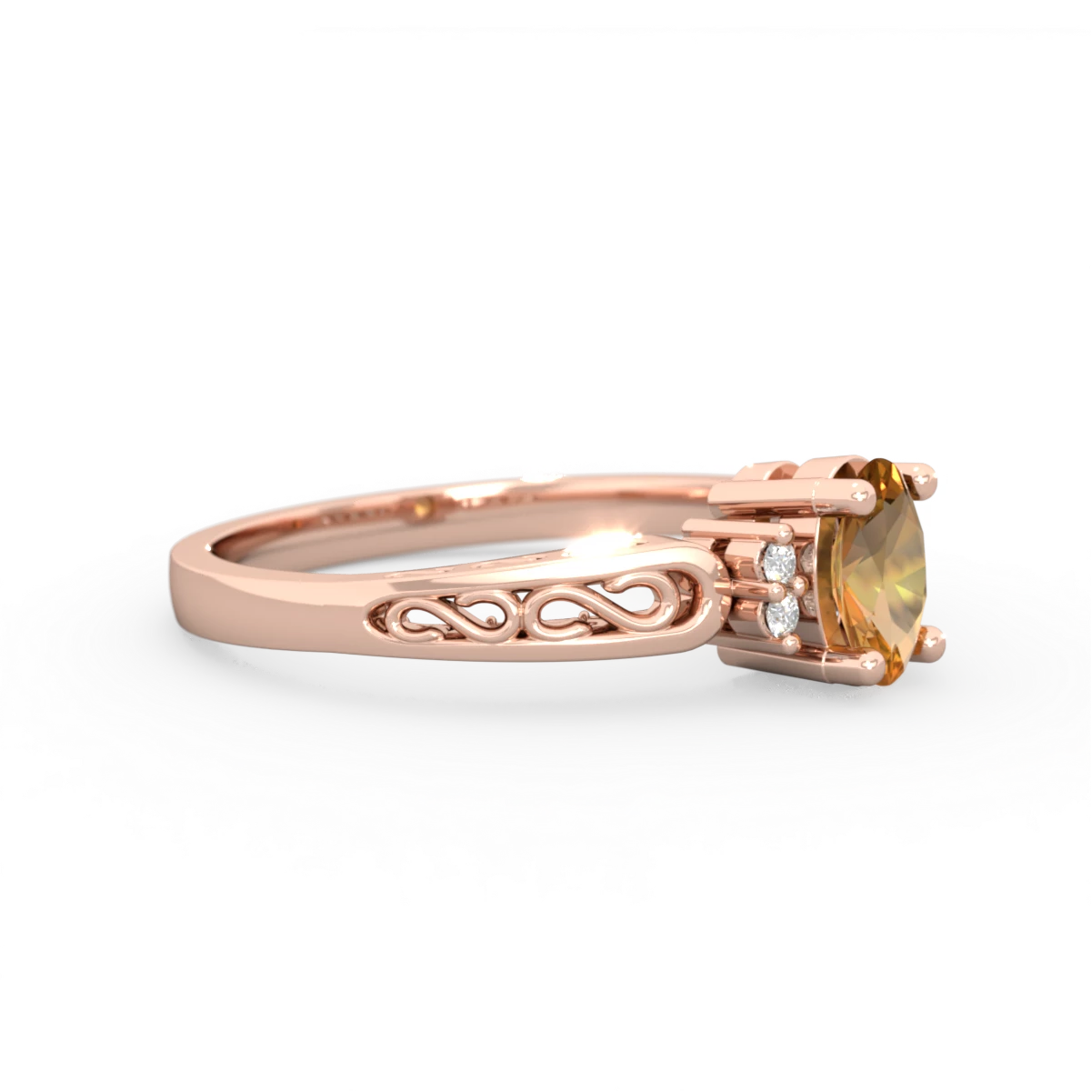 Citrine Filligree Scroll Oval 14K Rose Gold ring R0812