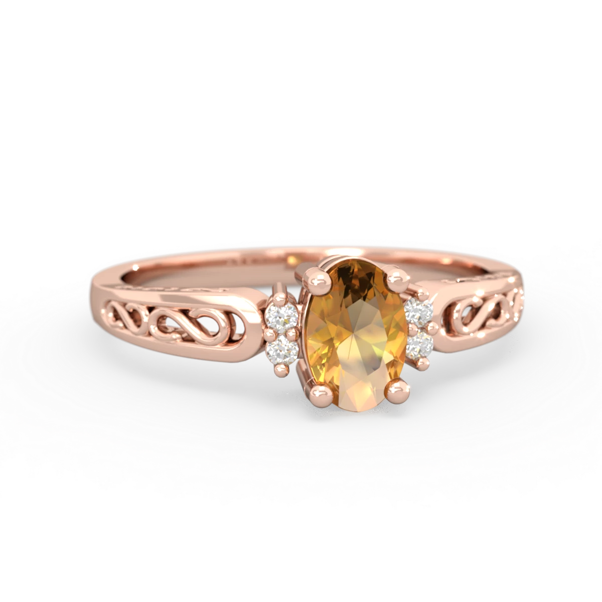 Citrine Filligree Scroll Oval 14K Rose Gold ring R0812
