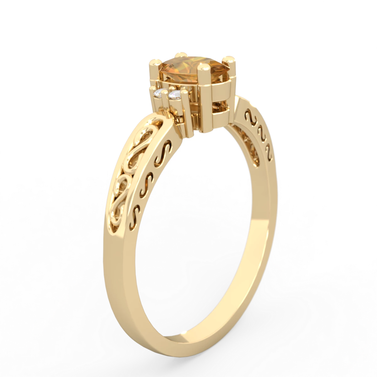 Citrine Filligree Scroll Oval 14K Yellow Gold ring R0812