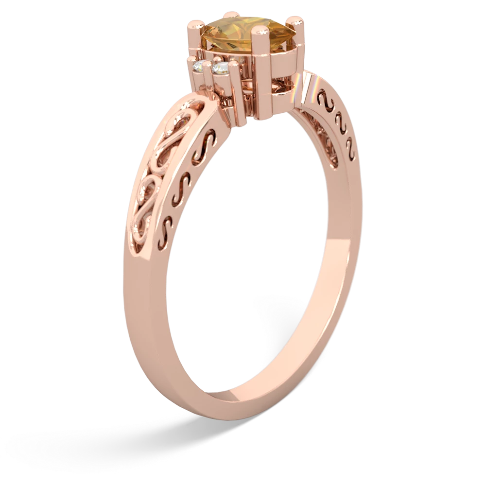 Citrine Filligree Scroll Oval 14K Rose Gold ring R0812