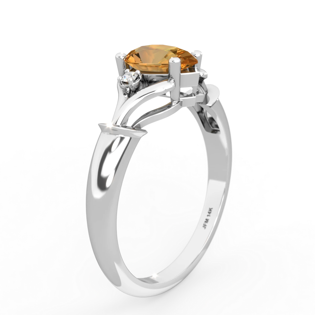Citrine Precious Pear 14K White Gold ring R0826
