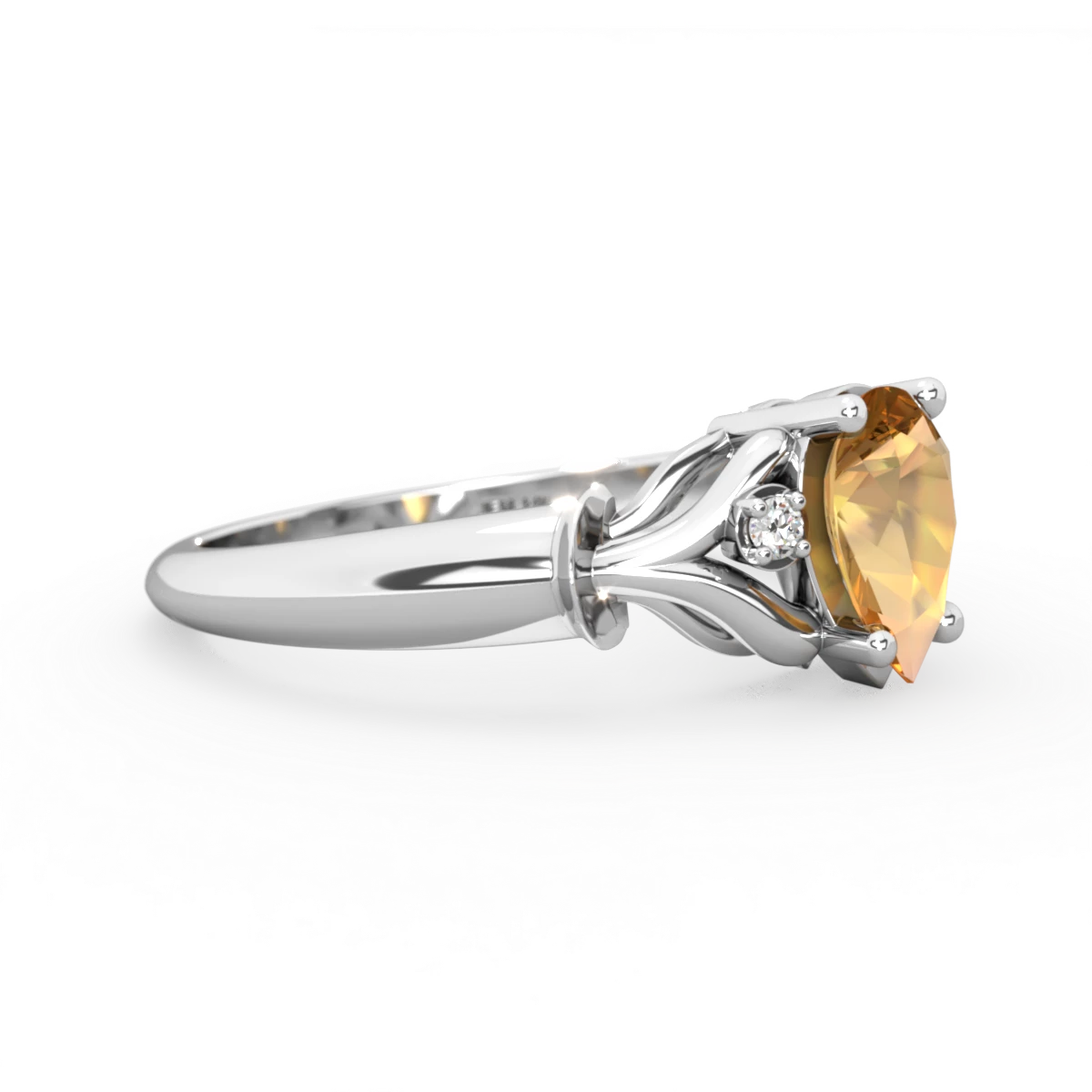 Citrine Precious Pear 14K White Gold ring R0826