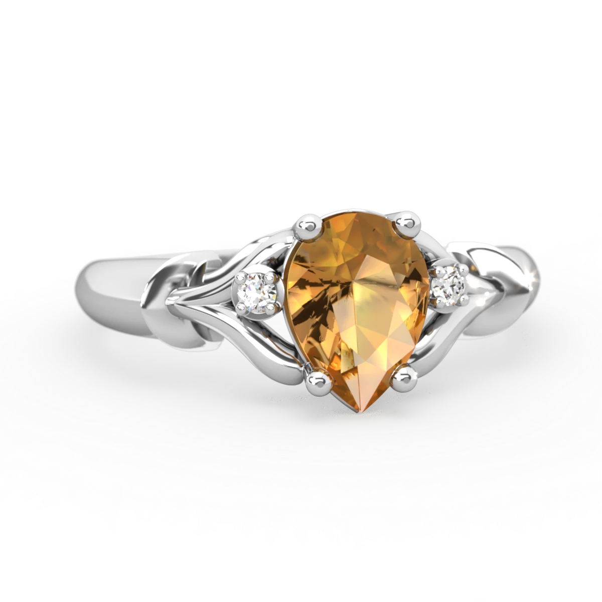 Citrine Precious Pear 14K White Gold ring R0826