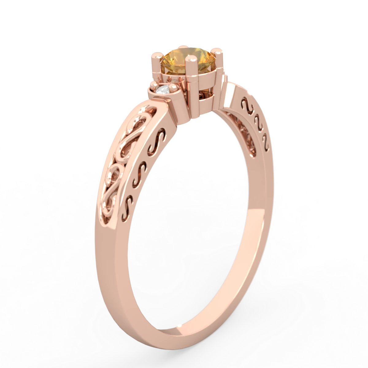 Citrine Filligree Scroll Round 14K Rose Gold ring R0829