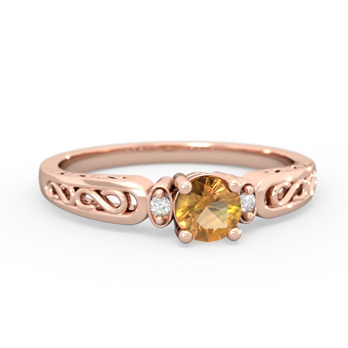 Citrine Filligree Scroll Round 14K Rose Gold ring R0829