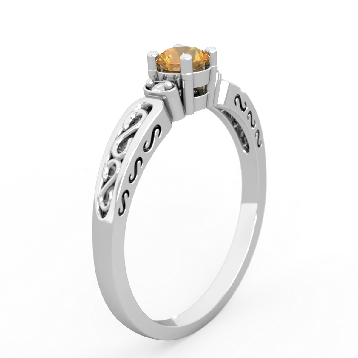 Citrine Filligree Scroll Round 14K White Gold ring R0829