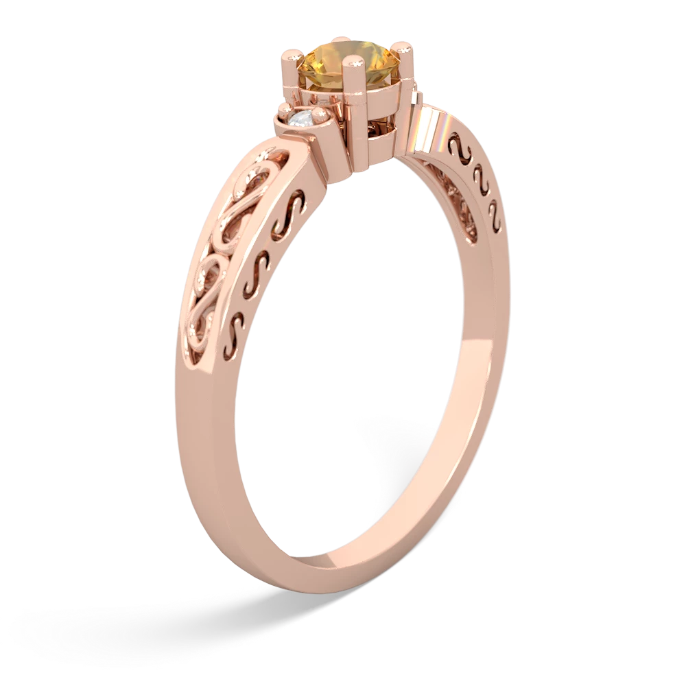 Citrine Filligree Scroll Round 14K Rose Gold ring R0829