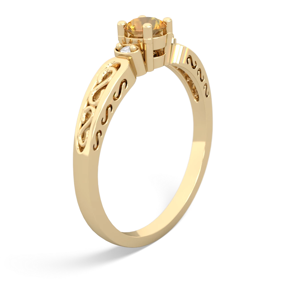 Citrine Filligree Scroll Round 14K Yellow Gold ring R0829