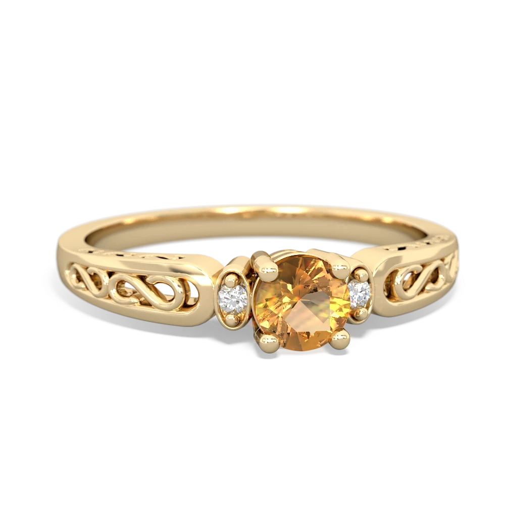 Citrine Filligree Scroll Round 14K Yellow Gold ring R0829