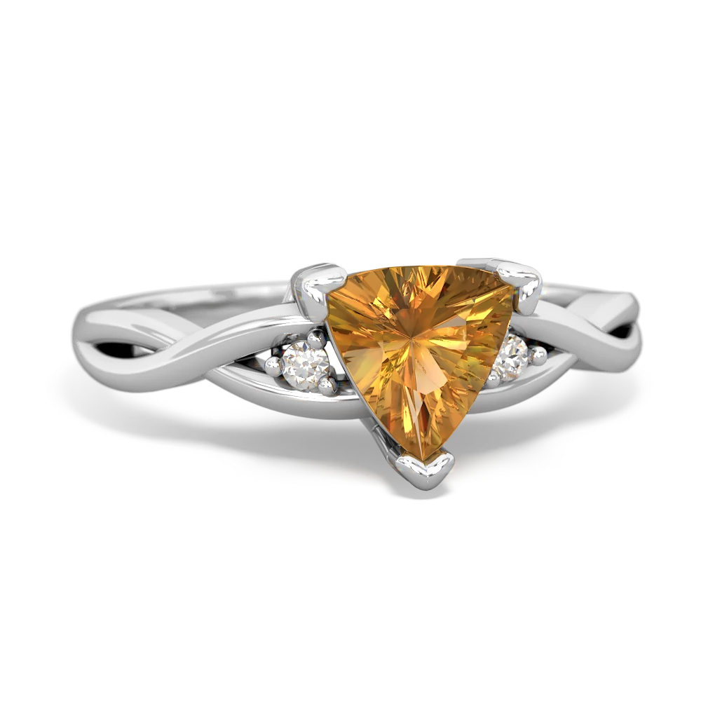 Citrine Trillion Twist 14K White Gold ring R2104