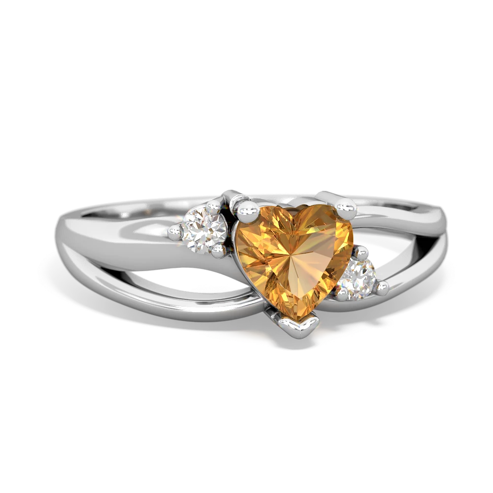 Citrine Split Band Swirl 14K White Gold ring R2130