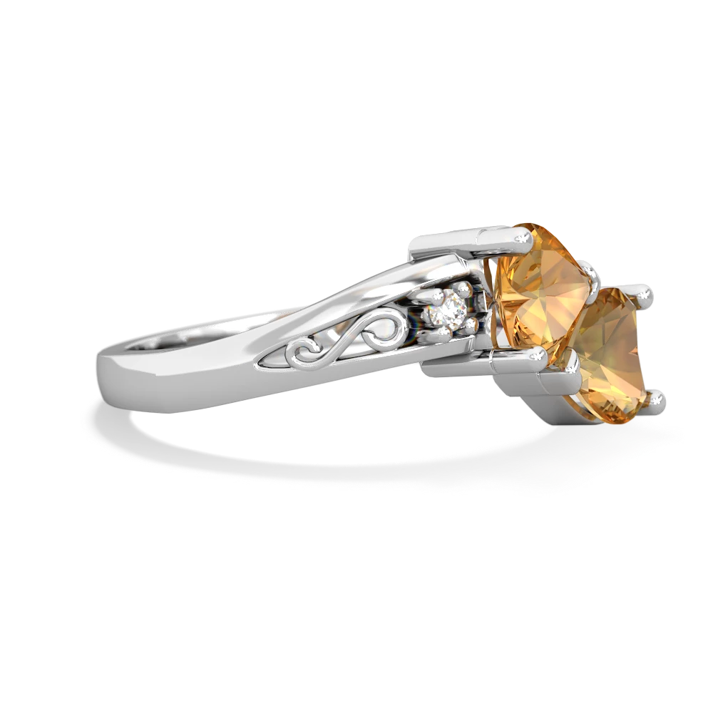 Citrine Snuggling Hearts 14K White Gold ring R2178