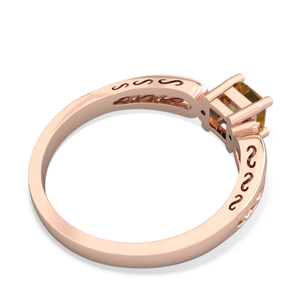 Citrine Filligree Scroll Square 14K Rose Gold ring R2430