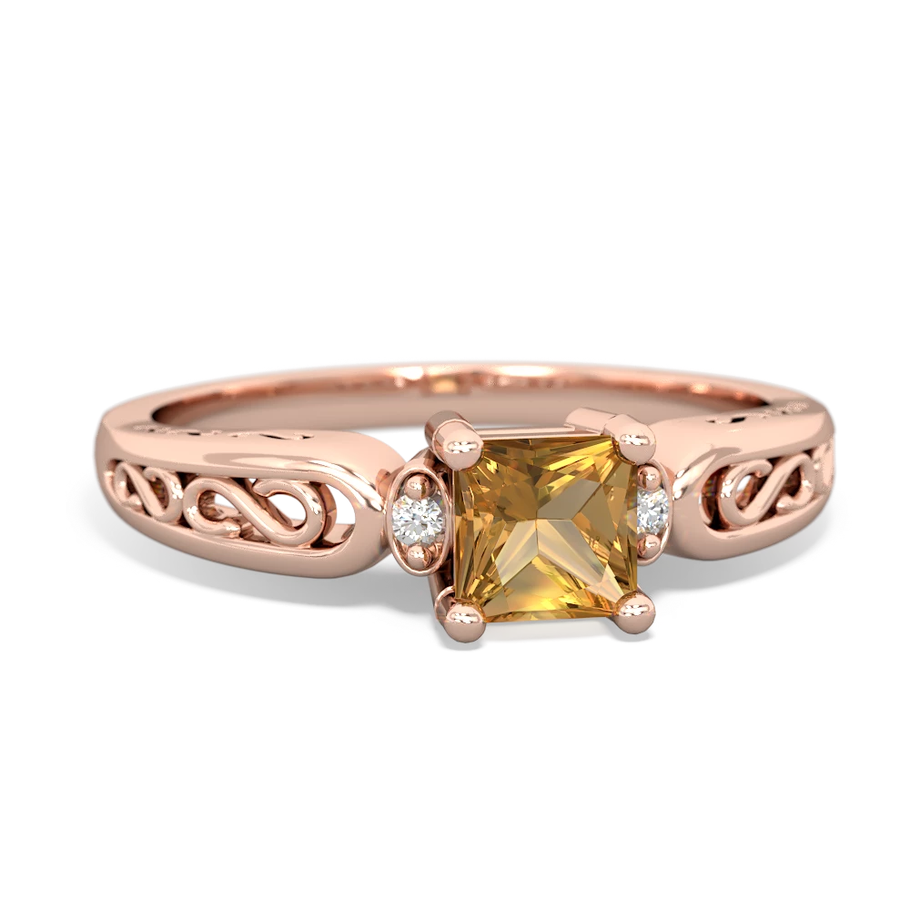 Citrine Filligree Scroll Square 14K Rose Gold ring R2430