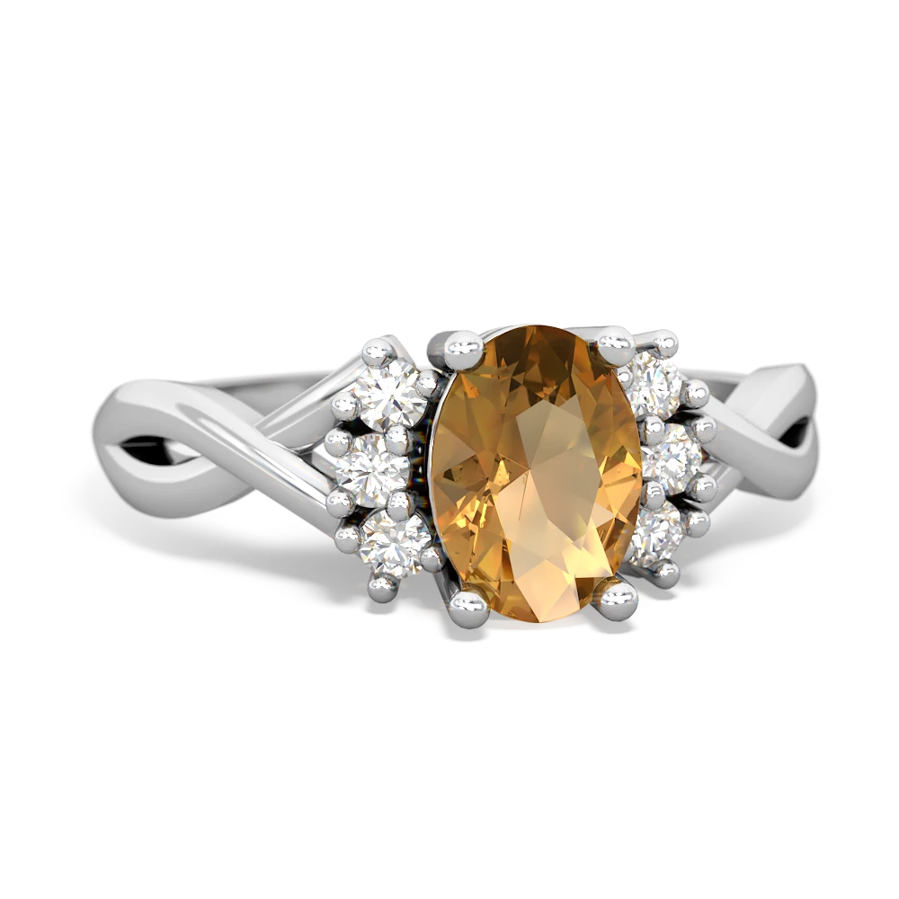 Citrine Victorian Twist 14K White Gold ring R2497