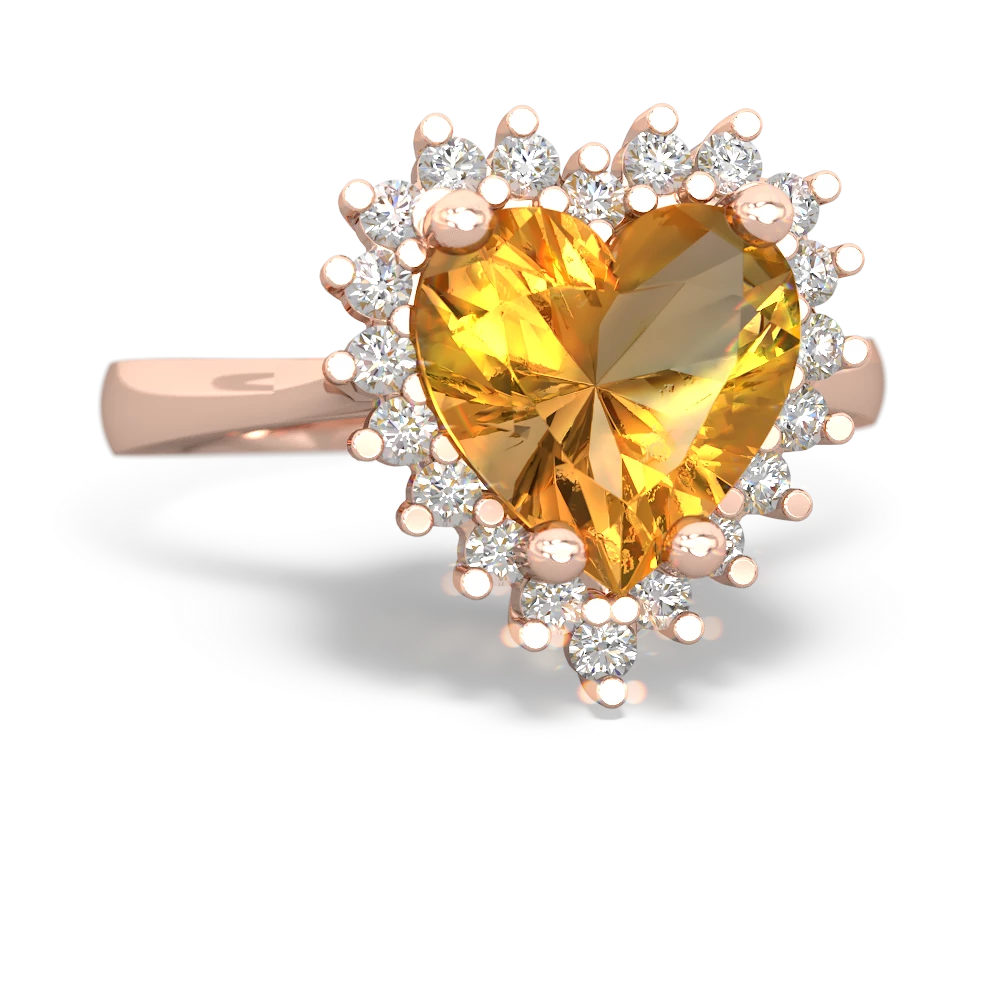 Citrine Sparkling Halo Heart 14K Rose Gold ring R0391