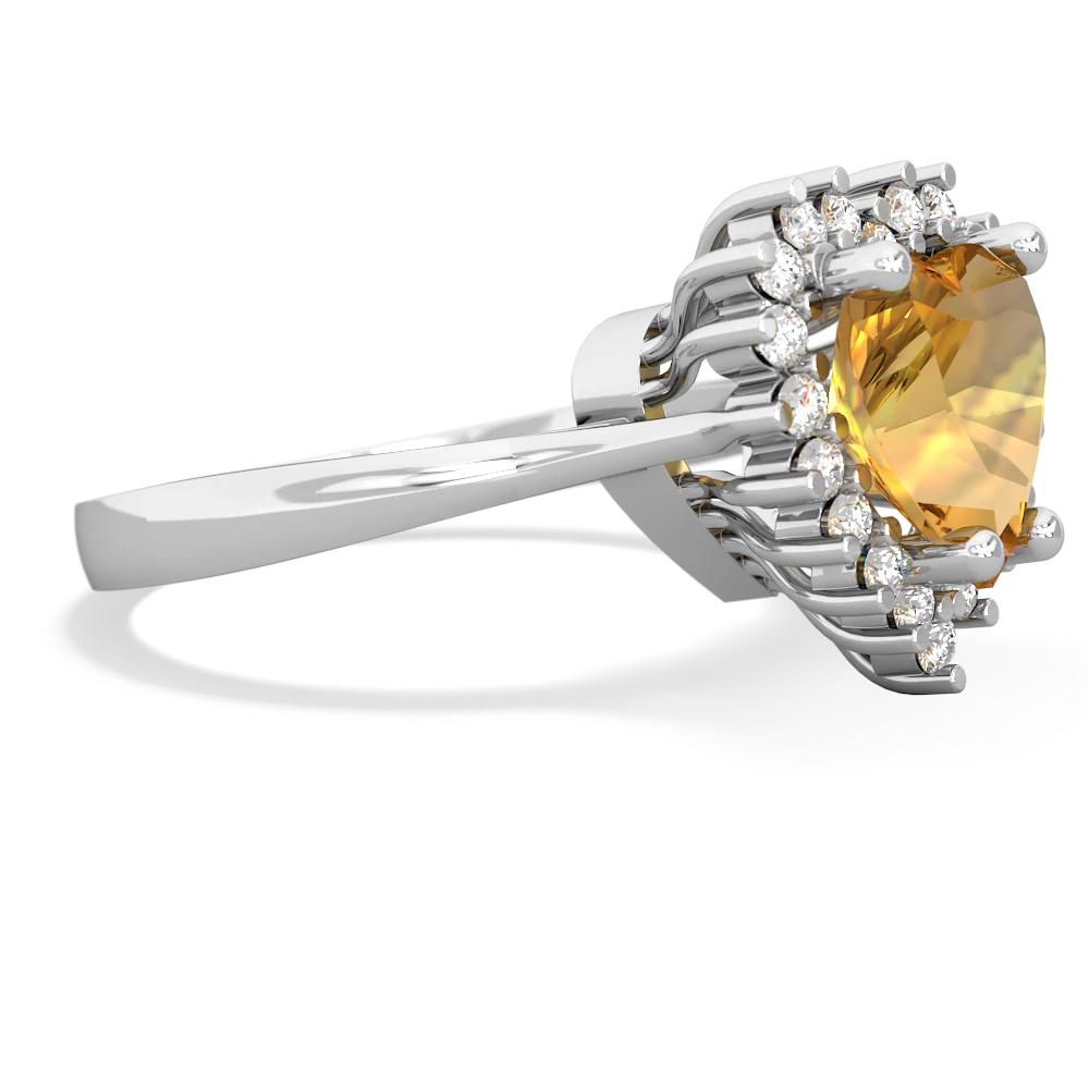 Citrine Sparkling Halo Heart 14K White Gold ring R0391