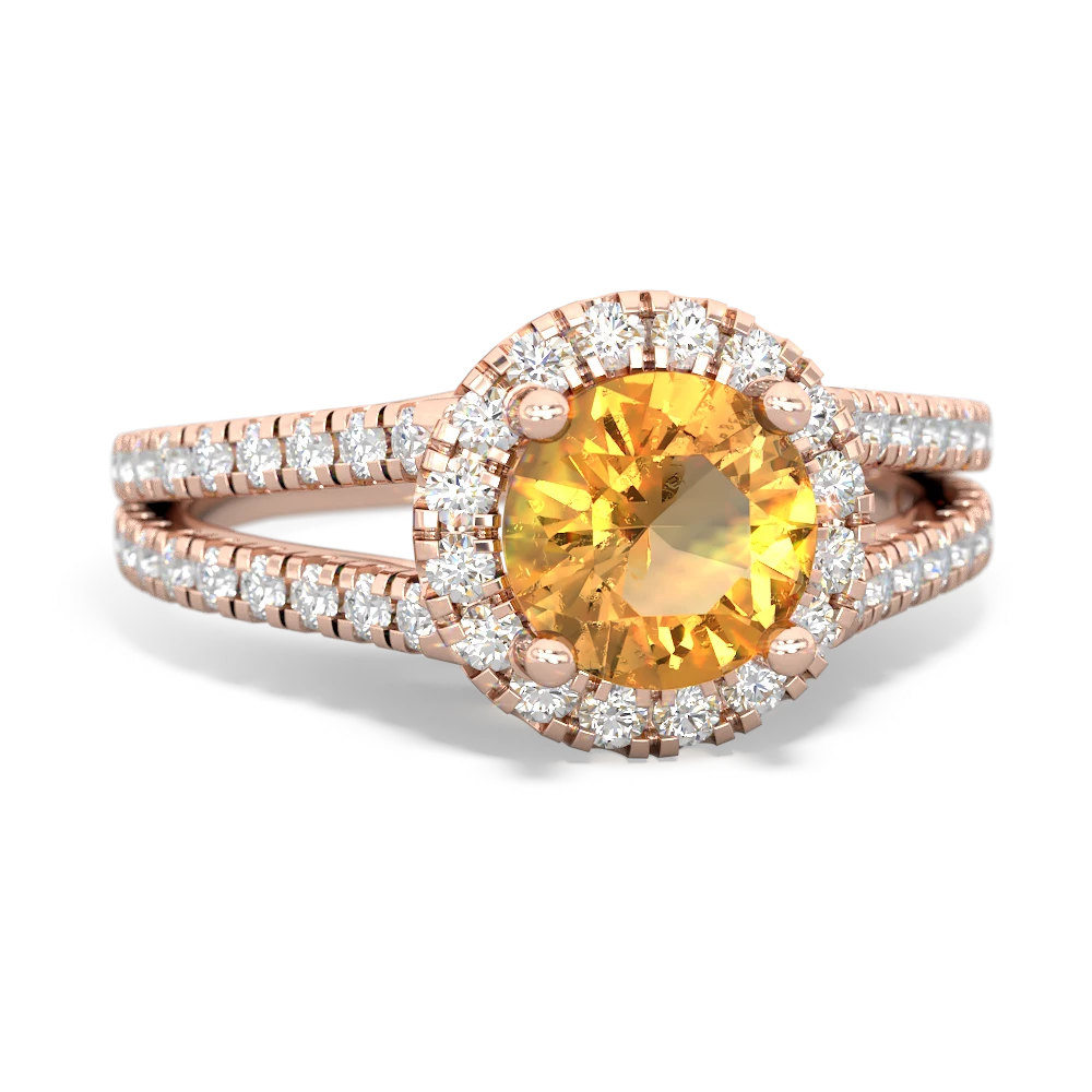 Citrine Pave Halo 14K Rose Gold ring R5490