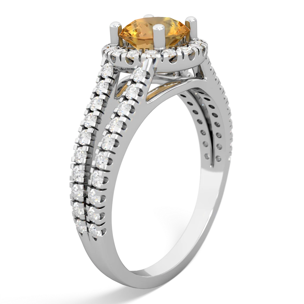 Citrine Pave Halo 14K White Gold ring R5490