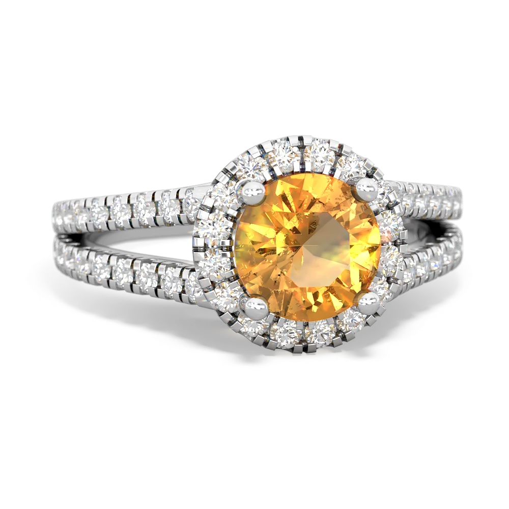 Citrine Pave Halo 14K White Gold ring R5490