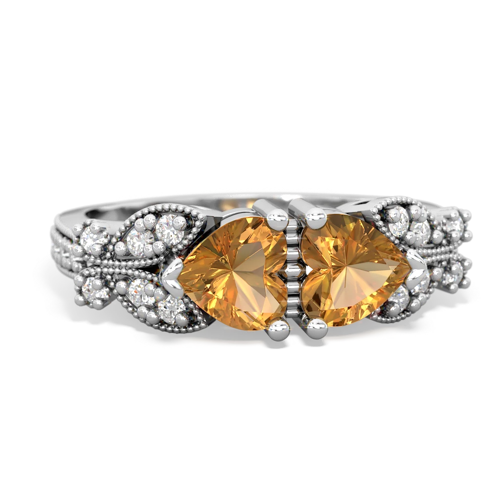 Citrine Diamond Butterflies 14K White Gold ring R5601