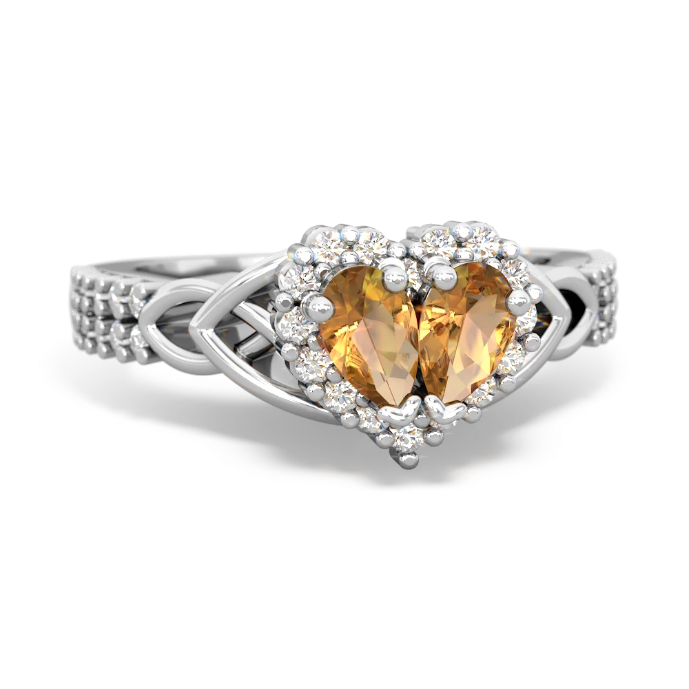 Citrine Celtic Knot Two Hearts As One 14K White Gold ring R2644HRT