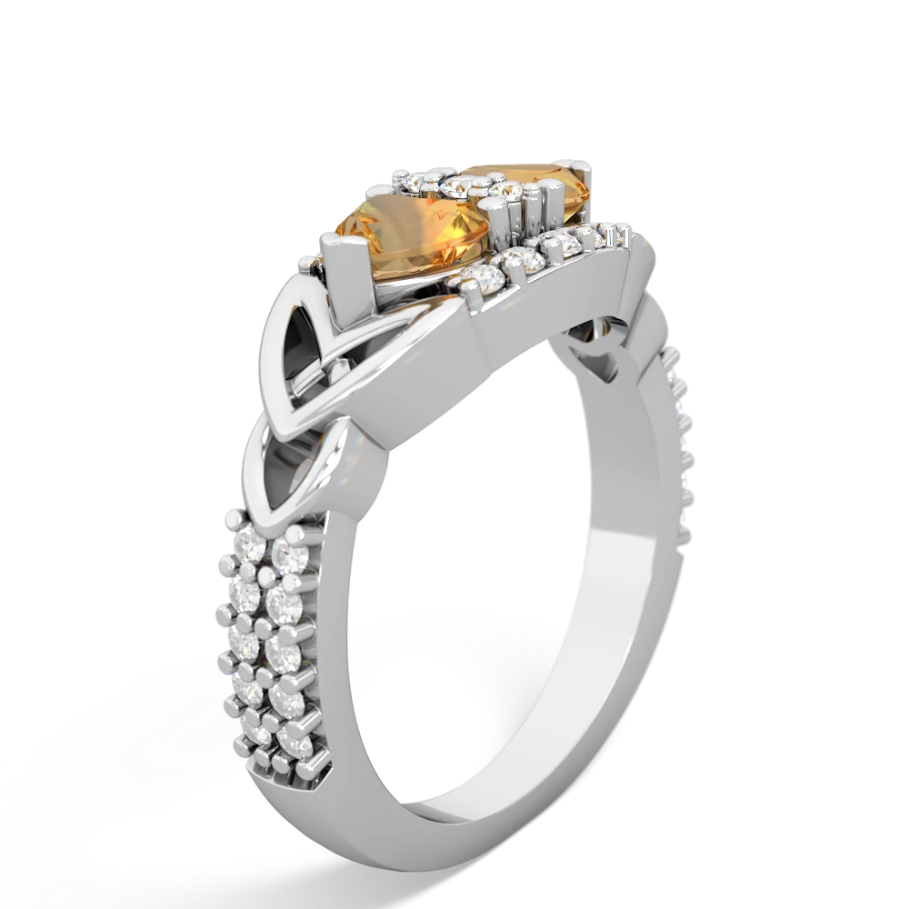 Citrine Sparkling Celtic Knot 14K White Gold ring R2645