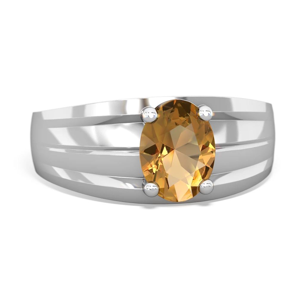 Citrine Men's Two Lane 14K White Gold ring R0363