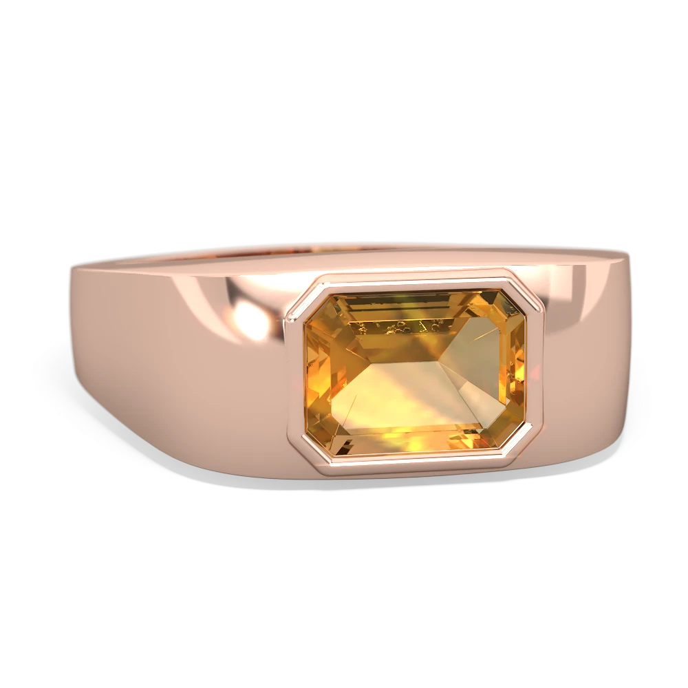 Citrine Men's Emerald-Cut Bezel 14K Rose Gold ring R0410