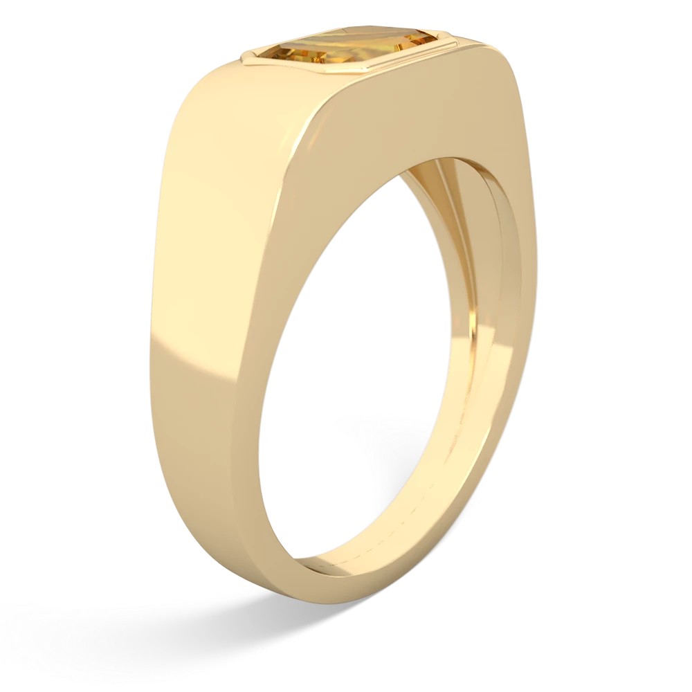 Citrine Men's Emerald-Cut Bezel 14K Yellow Gold ring R0410