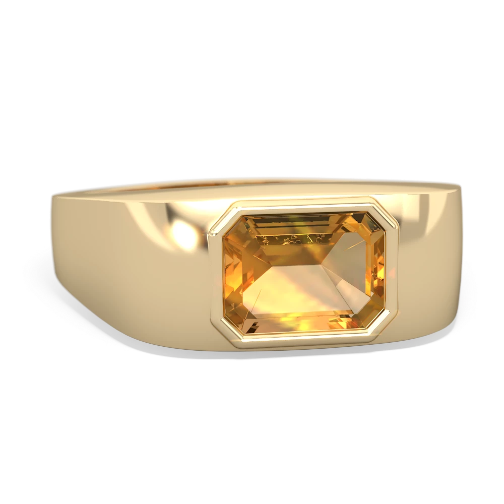 Citrine Men's Emerald-Cut Bezel 14K Yellow Gold ring R0410