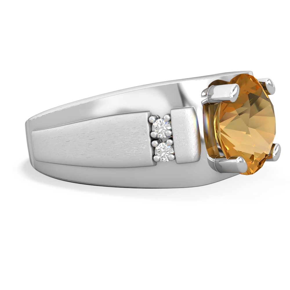 Citrine Men's 9Mm Round 14K White Gold ring R1822