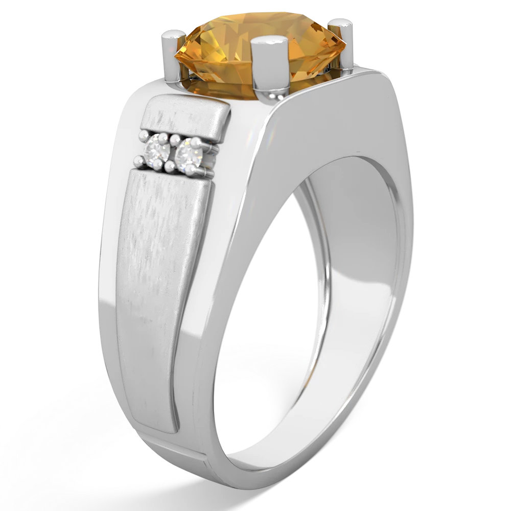 Citrine Men's 9Mm Round 14K White Gold ring R1822