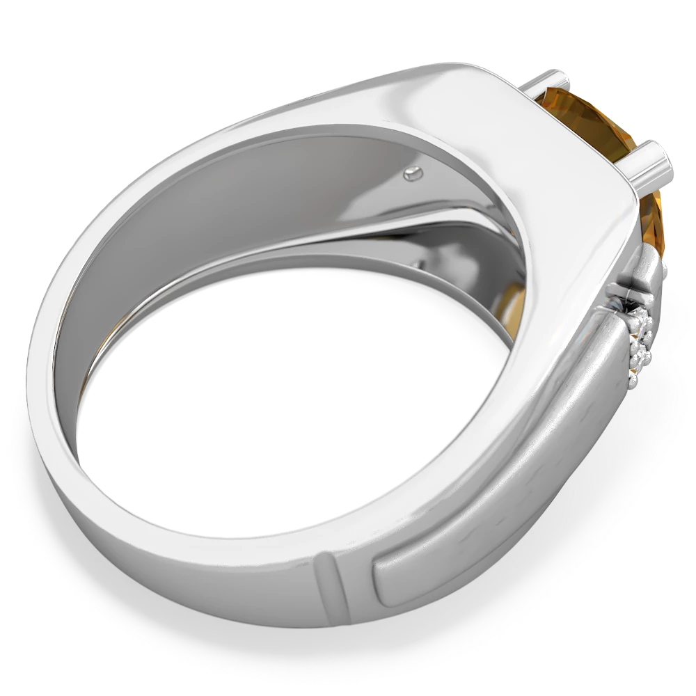 Citrine Men's 9Mm Round 14K White Gold ring R1822