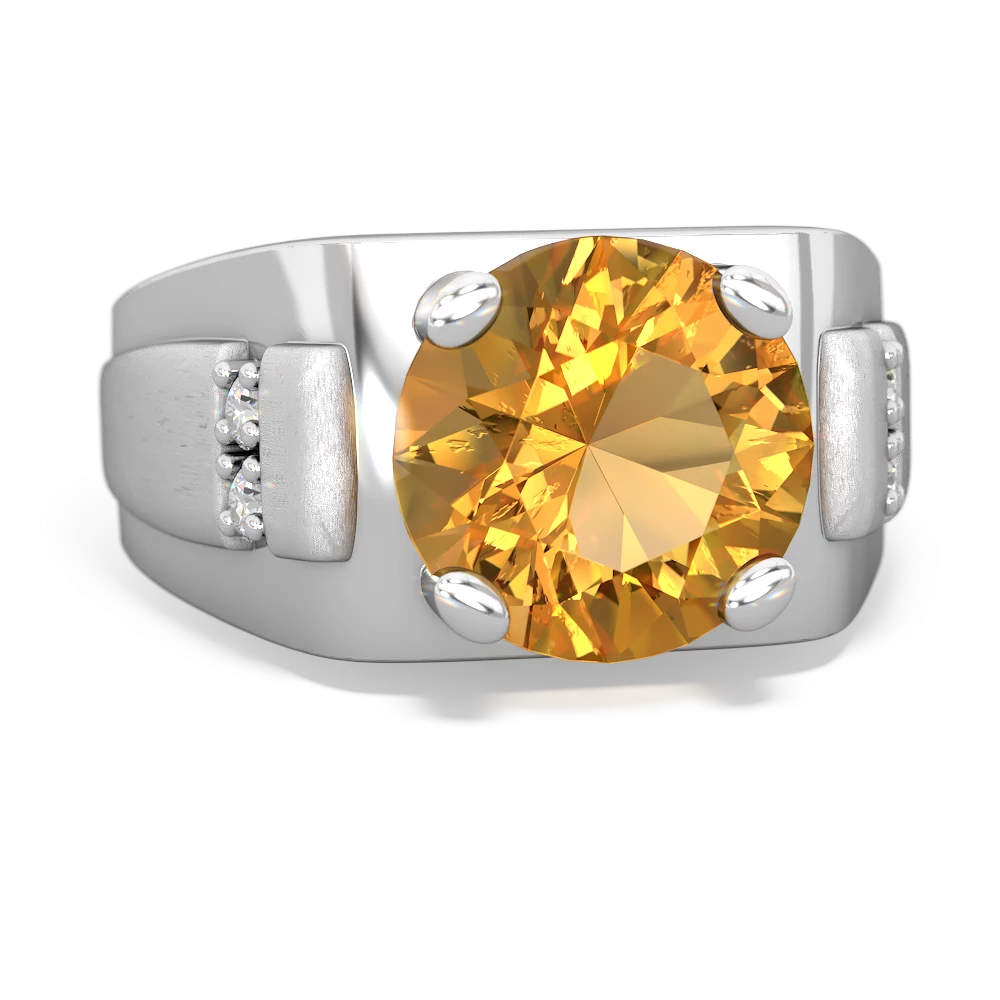 Citrine Men's 9Mm Round 14K White Gold ring R1822