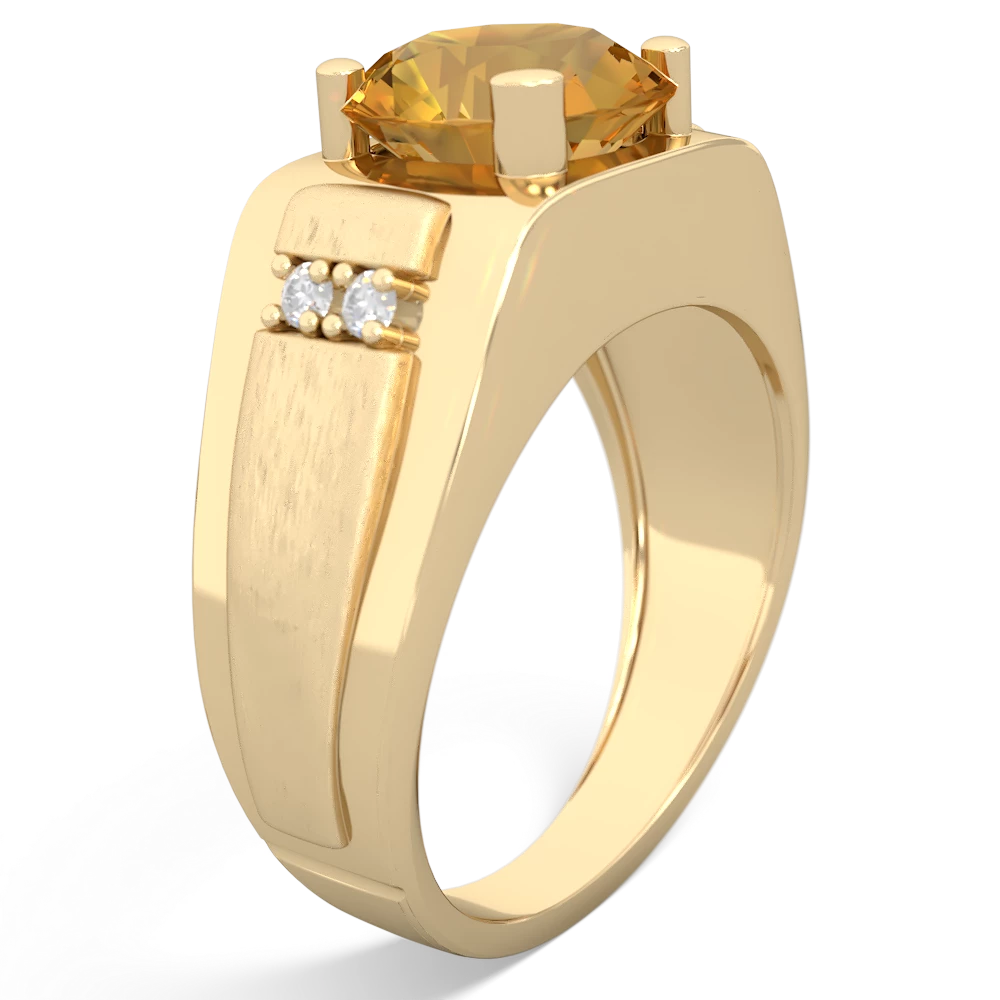 Citrine Men's 9Mm Round 14K Yellow Gold ring R1822