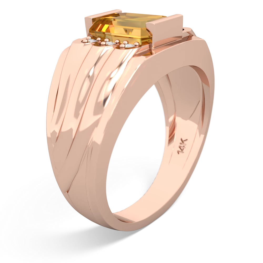 Citrine Men's 9X7mm Emerald-Cut 14K Rose Gold ring R1835