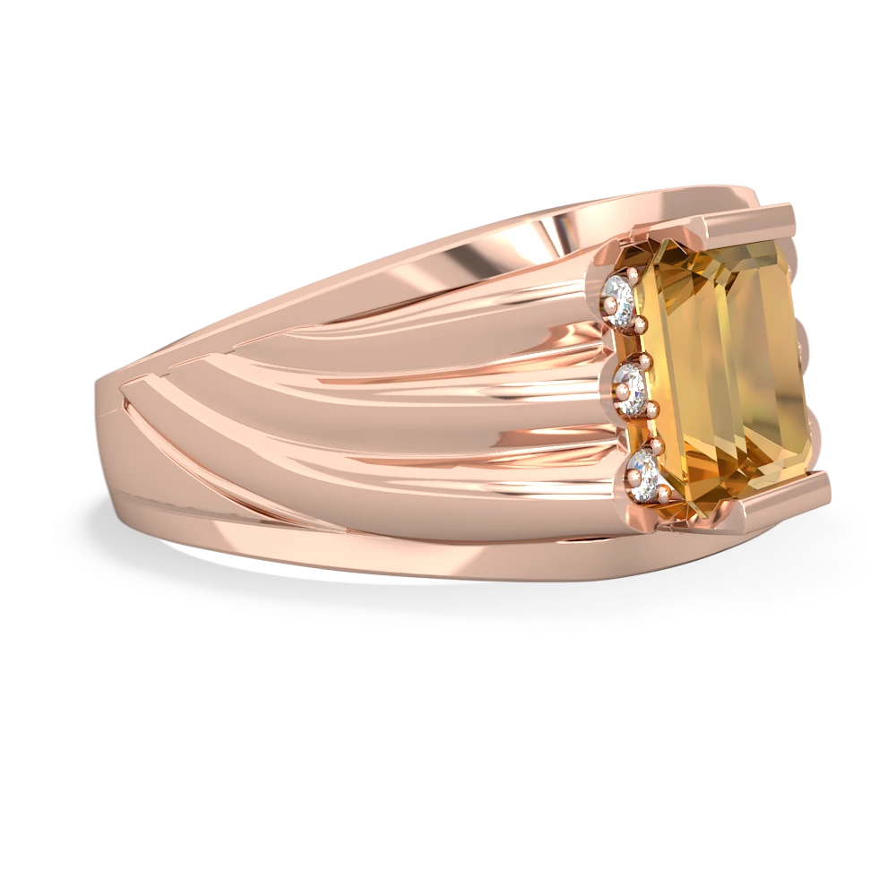 Citrine Men's 9X7mm Emerald-Cut 14K Rose Gold ring R1835