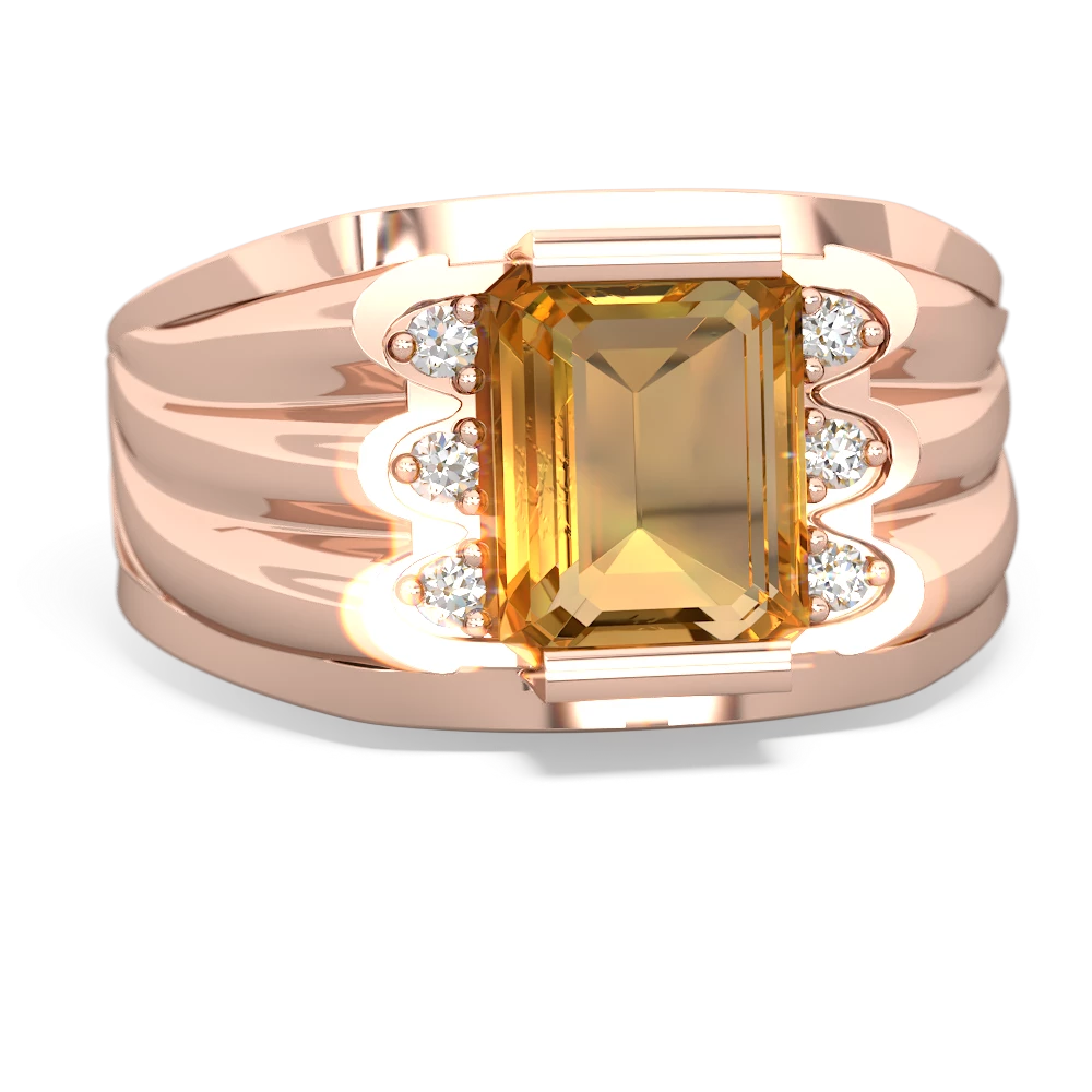 Citrine Men's 9X7mm Emerald-Cut 14K Rose Gold ring R1835