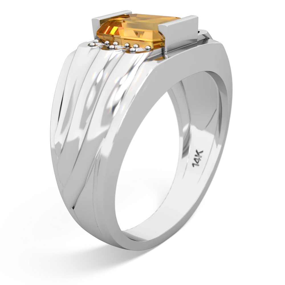 Citrine Men's 9X7mm Emerald-Cut 14K White Gold ring R1835