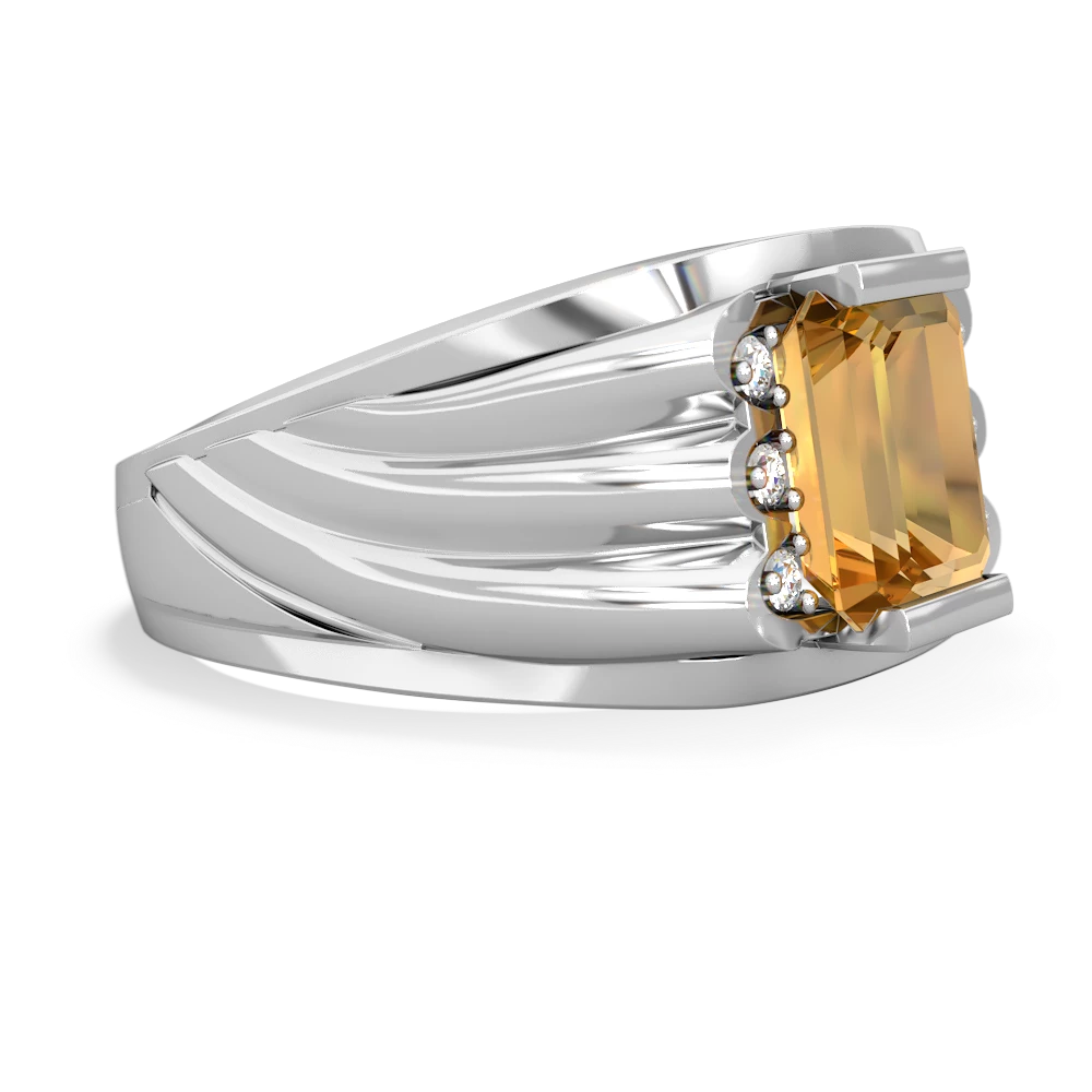 Citrine Men's 9X7mm Emerald-Cut 14K White Gold ring R1835