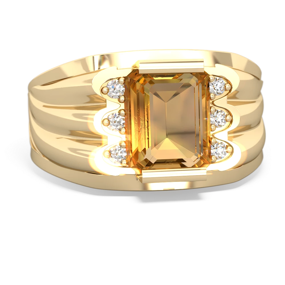 Citrine Men's 9X7mm Emerald-Cut 14K Yellow Gold ring R1835