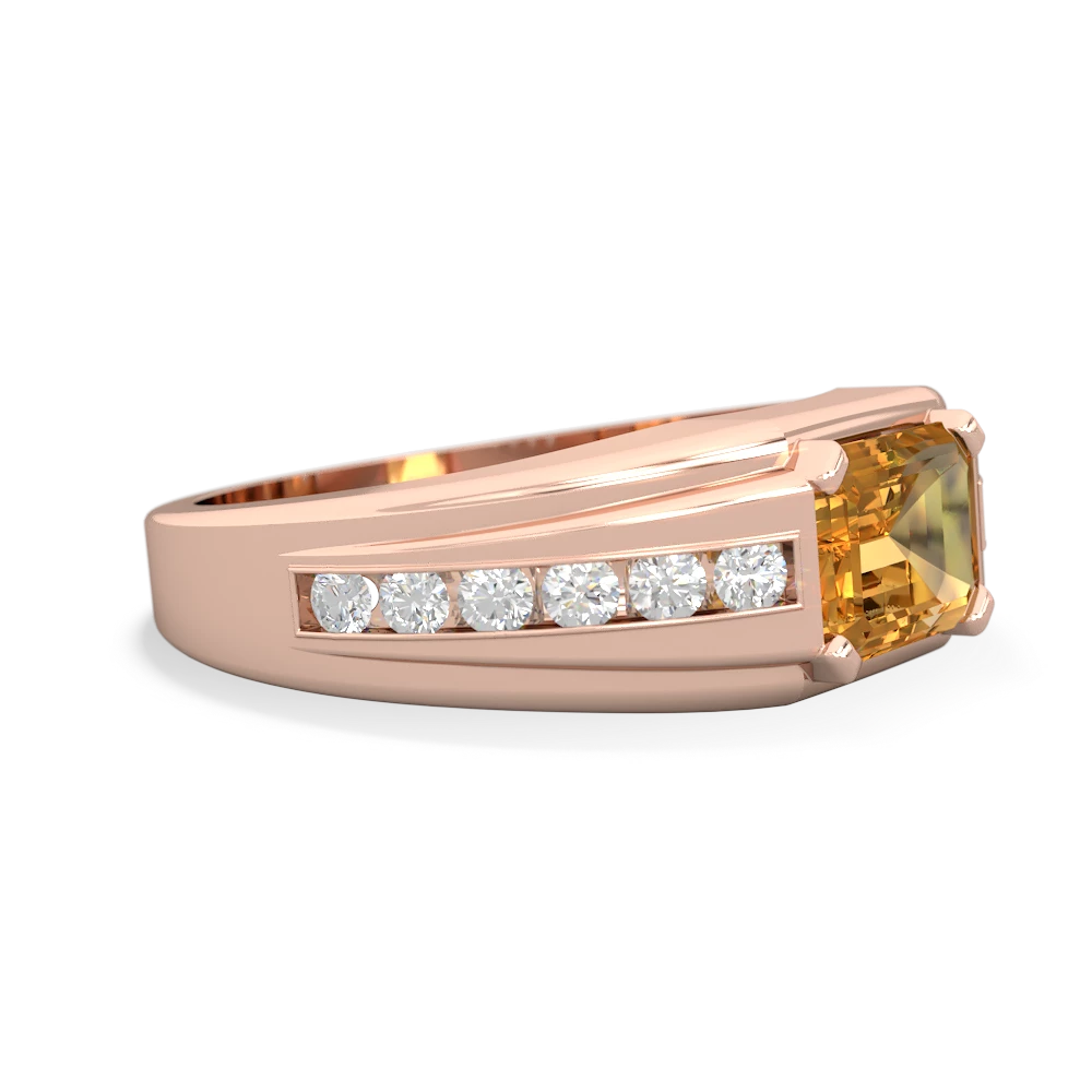 Citrine Men's Diamond Channel 14K Rose Gold ring R0500