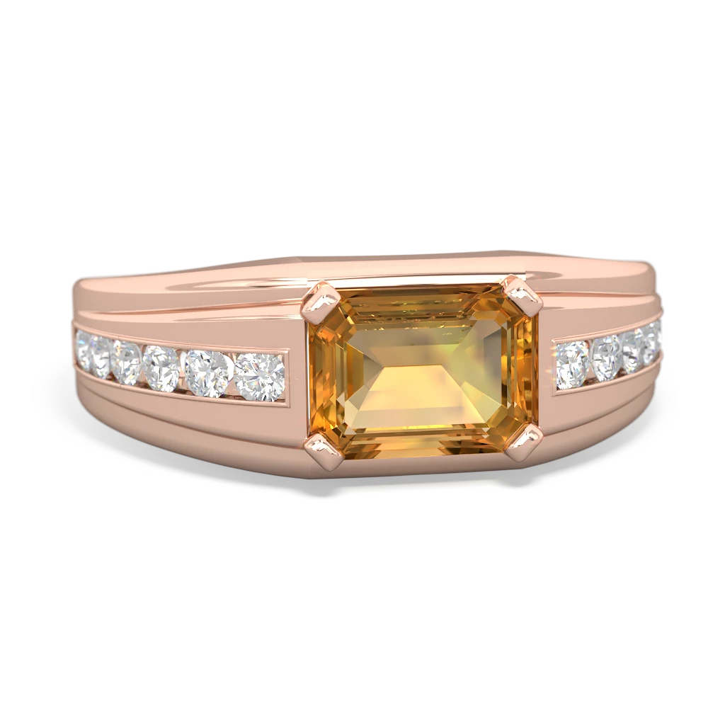 Citrine Men's Diamond Channel 14K Rose Gold ring R0500