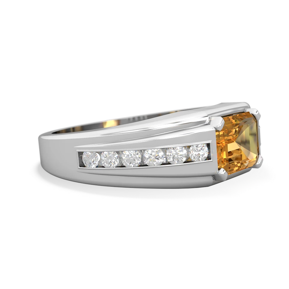 Citrine Men's Diamond Channel 14K White Gold ring R0500